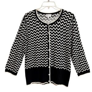 Talbots Womens Oprah Magazine Collection Chevron Stripe Cardigan XL NEW Black
